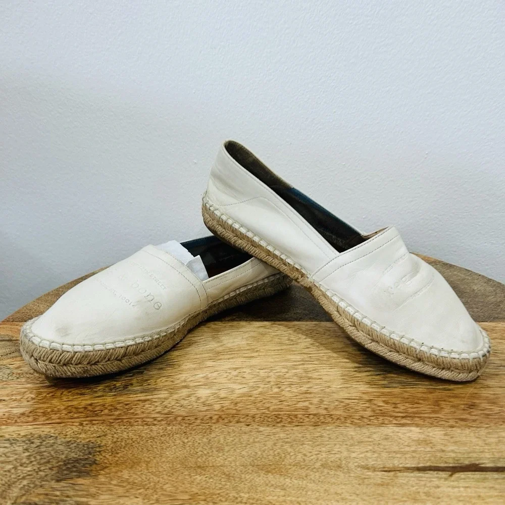 rag & bone Women's Espadrille Runner Ivory Leather Sneakers Size 8.5 EUR 38.5